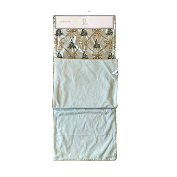 RACHEL ASHWELL Beaded Christmas Tree Bow Table Runner 16x90 Mint Green Gold NEW - Picture 4 of 16